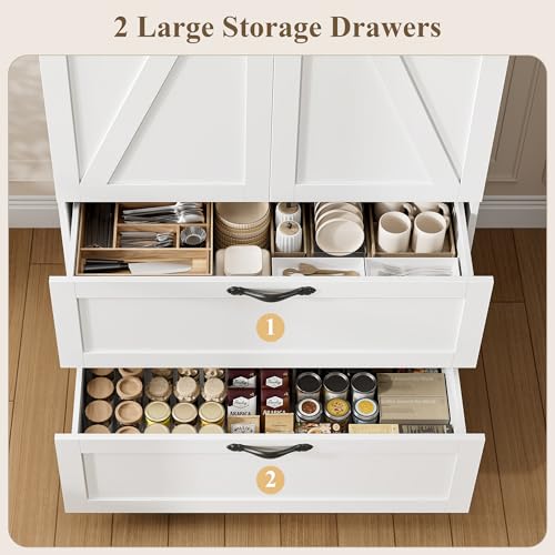70-Inch Farmhouse Kitchen Pantry Cabinet with 2 Drawers and Shelves