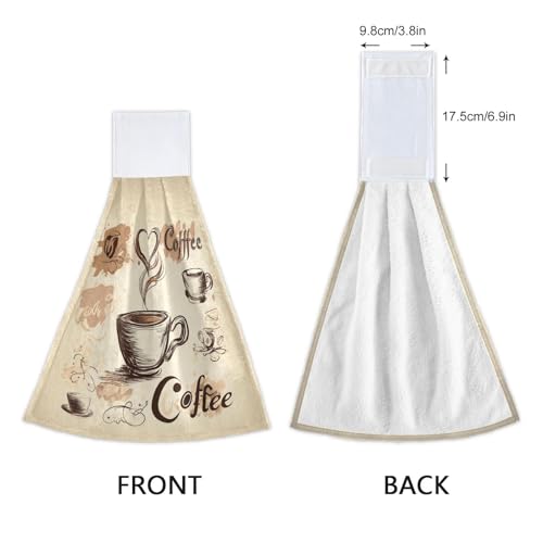 Coffee Theme Hanging Kitchen Towels - Soft Absorbent Coral Fleece Set of 2
