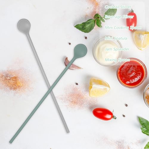 3 Pack Silicone Long Stirring Spoons for Coffee Cocktails and Drinks - Black, Gray, Cyan