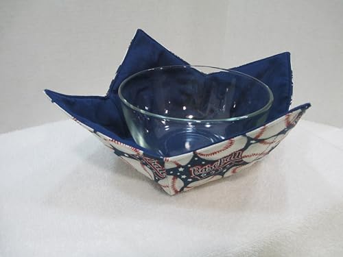 Baseball Print Reversible Microwave Bowl Cozy, 100% Cotton Hot Pad