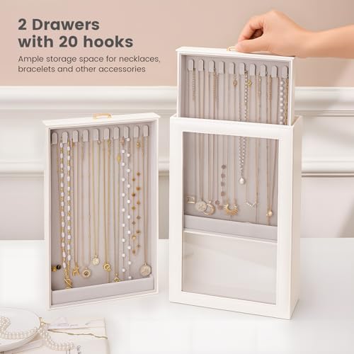 2-Layer Necklace Organizer Box with Clear Window and Velvet Lining