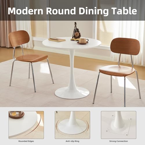 31.5" Round Tulip Dining Table, Mid-Century Modern Pedestal Table (White)