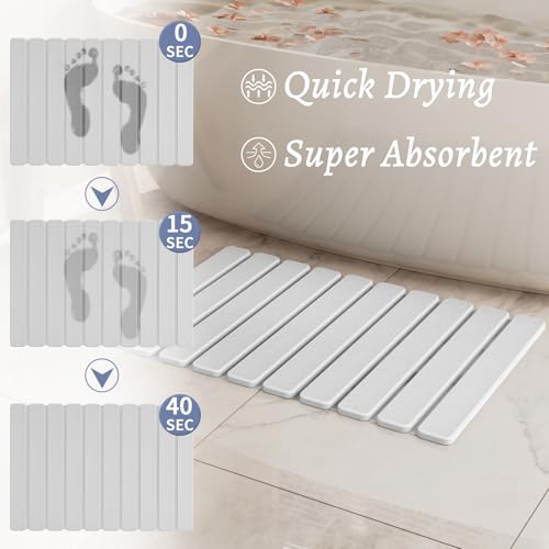 Foldable Diatomaceous Earth Stone Bath Mat Quick Dry Non Slip White 23.5x15.4in
