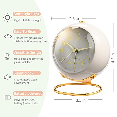 Silent Retro Analog Desk Alarm Clock with Night Light for Bedside - Green