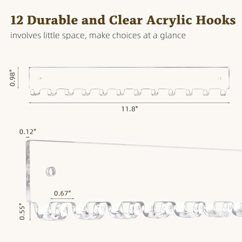 Acrylic Wall-Mounted Necklace Organizer - 2 Pack with 24 Total Hooks