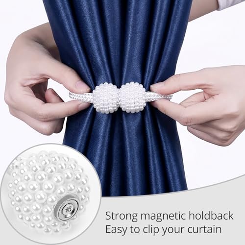 6 Pack Magnetic Curtain Tiebacks, 18.9" White Pearl Drapery Holdbacks