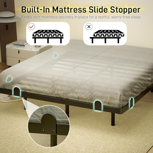 Queen Floating Bed Frame with LED Lights and Built-in Charging Station
