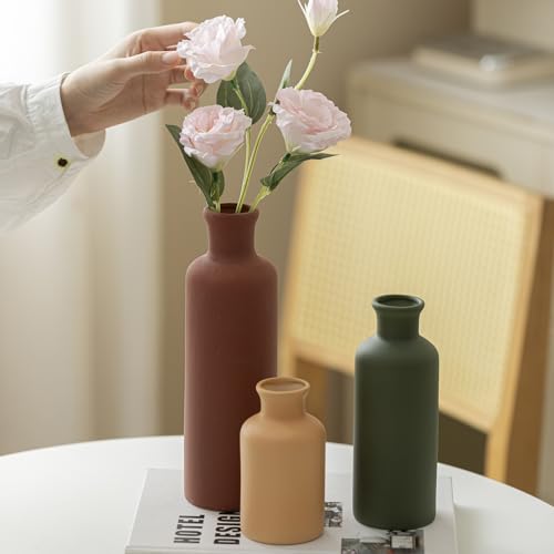 Modern Ceramic Vase Set of 3 - Neutral Matte Decorative Bottles