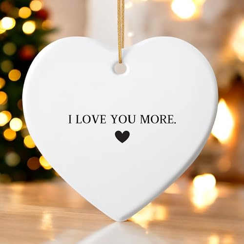 I Love You More Ornament - Heart Ceramic Hanging Keepsake, Couple 2