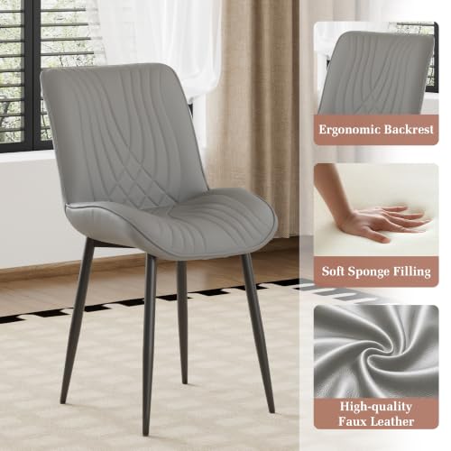 VECELO 3-Piece Round Dining Table Set for 2 with Faux Leather Chairs, Modern Grey