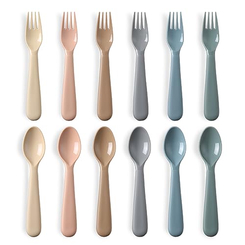 12-Piece Toddler Utensils Set Plastic Reusable Forks and Spoons for Kids