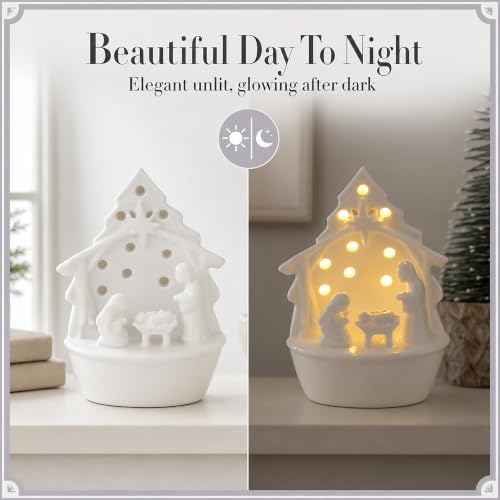 Light-Up Ceramic Nativity Set Sitter - LED Tabletop Christmas Decor