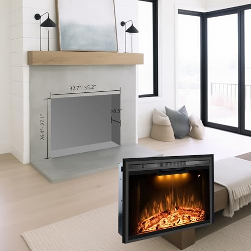 36 Inch Electric Fireplace Insert with Glass Doors and Crackling Sound