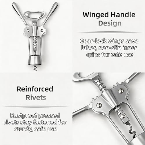 LunaThreads Silver 2-Pack Premium Zinc Alloy Lever Corkscrew Set with Wine Pourer & Vacuum Stopper