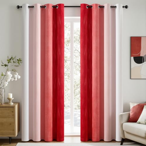 MIULEE Christmas Red and Grey Ombre Blackout Curtains 52x90 Inches, Pack of 2