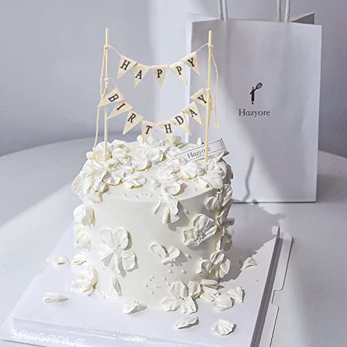 Happy Birthday Cake Topper - Reusable Ivory Cotton Banner Decoration