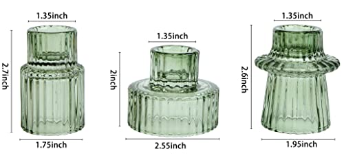 Tapered Glass Candlestick Holders Set - 3 Pcs Tealight Holders for Home Decor, Weddings & Parties (Green)
