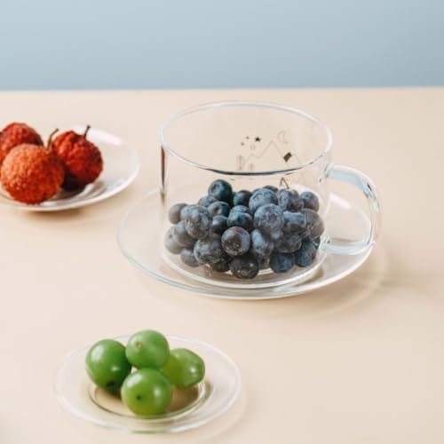 Luzen 2-Pack 90mm Glass Teacup Saucer Plate Set for Coffee, Tea, Desserts