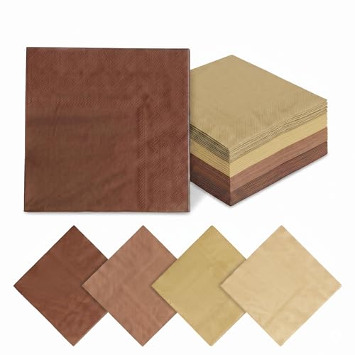 COSINIA Gradient Brown Cocktail Napkins 120 Pcs - 2-Ply Disposable Party Paper