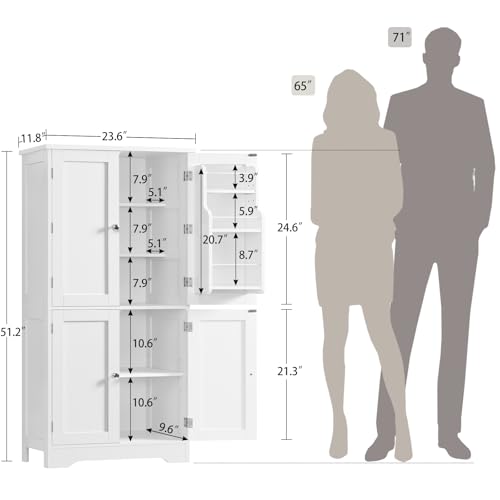 51-Inch Tall Pantry Storage Cabinet with Adjustable Shelves and 4 Doors