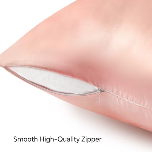 BEDELITE Zipper Satin Pillowcase Set of 2, Standard 20"x26" for Hair & Skin - Coral