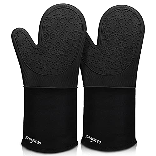Extra Long Silicone Oven Mitts, 14.6-inch Heat Resistant Baking Gloves