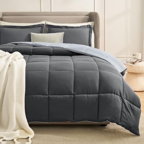 Lightweight Twin Comforter Set - Reversible Gray All-Season Bedding