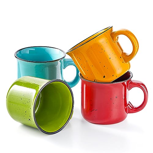 Set of 4 Large 16oz Ceramic Mugs - Vibrant Colors, Microwave & Dishwasher Safe