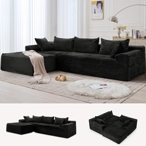 110-Inch Modular Sectional Sofa with Chaise, Deep-Seat Corduroy Couch