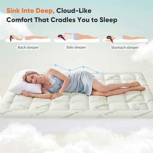 Ultra Soft Bamboo Mattress Topper with Cooling Pillow Top