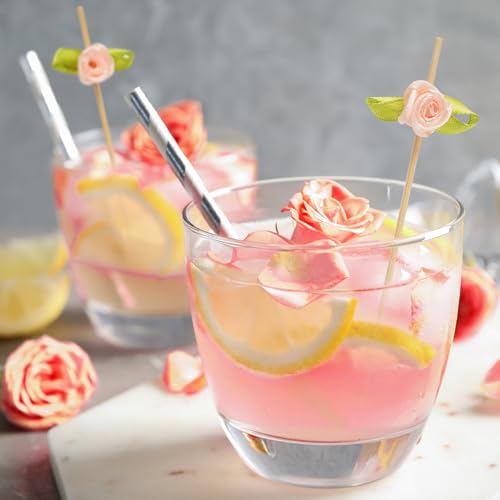 Minisland MSL222 Pink Rose Bamboo Cocktail Picks 100 Pack - Decorative Food & Drink Garnishes