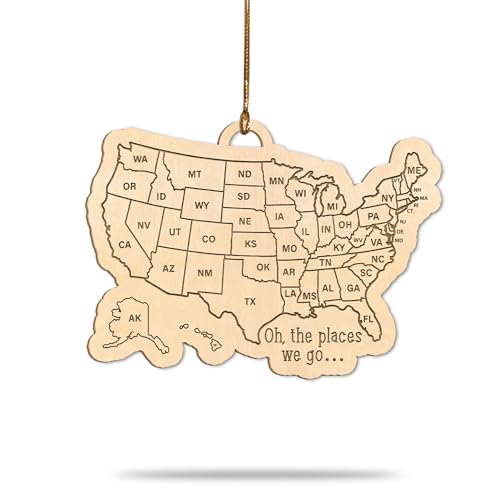TRUMPETIC US Travel Map Christmas Ornament - DIY 50 States Travel Checklist Gift