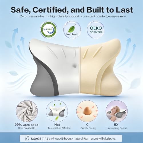 Ergonomic Cervical Neck Pillow with Cooling Memory Foam - Adjustable Height Support for All Sleep Positions