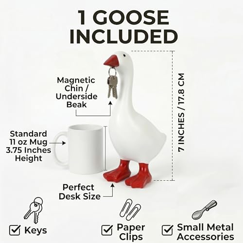 7-Inch Magnetic Desk Goose Statue - Cute Desktop Key Holder Organizer
