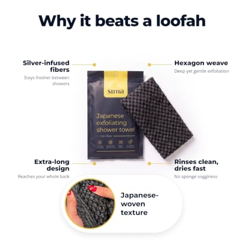 Sima Brand Exfoliating Washcloth Face & Body Scrub Towel - Japanese