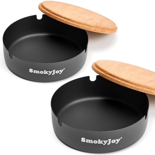 Stainless Steel Outdoor Ashtray with Lid - 2 Pack Windproof Ash Tray