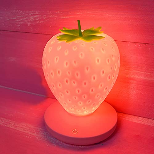 Cute Strawberry Silicone Night Light, USB Rechargeable LED Bedside Lamp