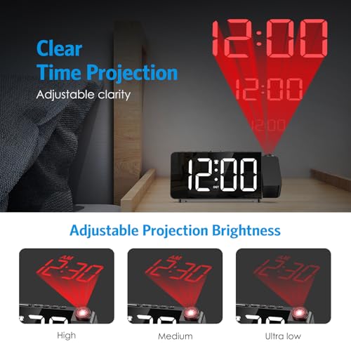 Digital Projection Alarm Clock with 180° Projector and LED Display