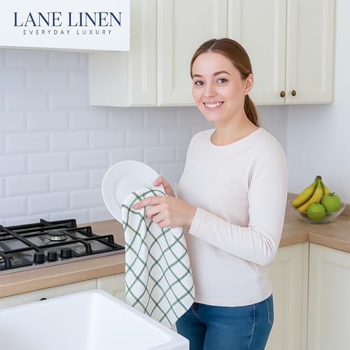 100% Cotton Kitchen Towels 6-Pack - Absorbent 18x28 Dish Towels, Olive