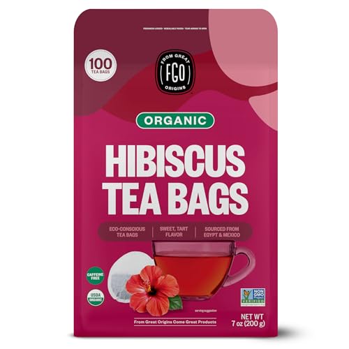 FGO Organic Hibiscus Tea Bags 100 Count Caffeine Free Herbal Tea