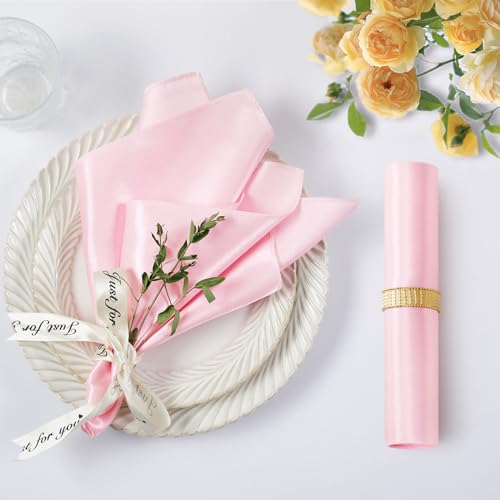 50-Pack Light Pink Satin Napkins 17x17 Inch - Washable Soft Table Linens