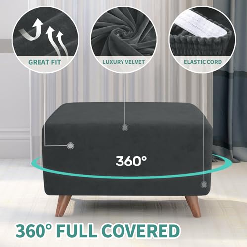 Velvet Ottoman Slipcover - Small Stretch Footstool Cover, Gray