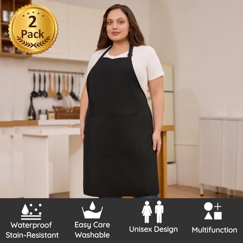2-Pack Extra Large Waterproof Cooking Aprons with Pockets, Adjustable Bib