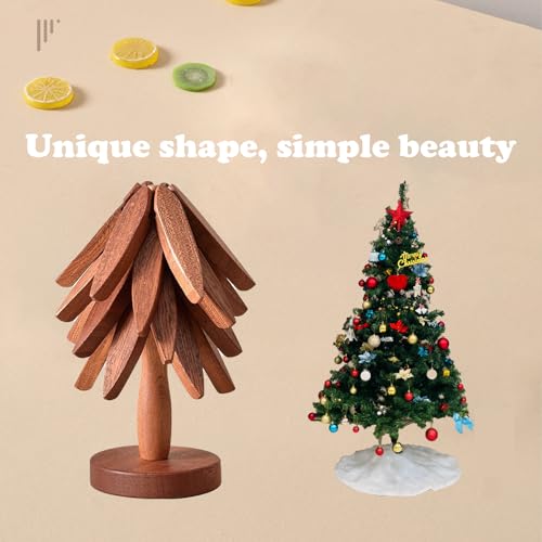 Fuijeuj Wooden Tree Trivet Set - Christmas Tree Design, 4-Piece Kitchen Hot Dish Coasters, Gift for Women