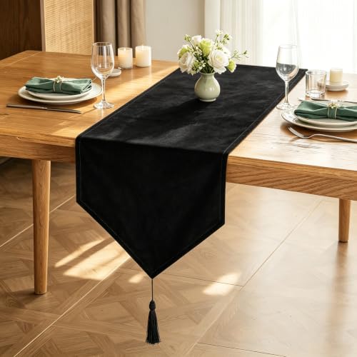 WAITER TREE 14x118 Inch Black Velvet Table Runner - Elegant Dining Decor