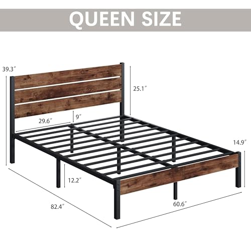 Queen Bed Frame with Headboard and Footboard, Noise-Free Metal Platform