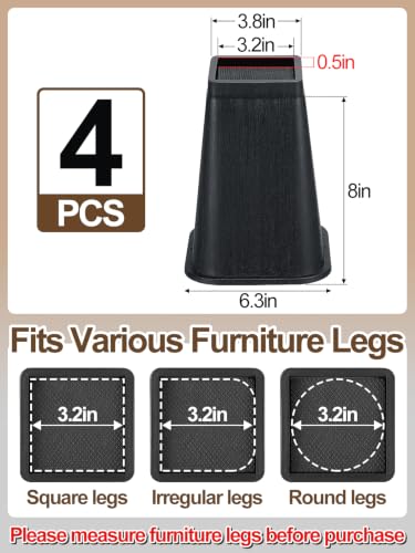 Heavy-Duty Bed Risers - 8 Inch, Non-Slip, Supports 3000 lbs, 4 Pack