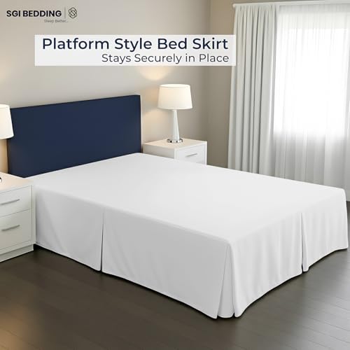Queen Bed Skirt 12 Inch Drop - Pleated Microfiber Dust Ruffle, Split Corners