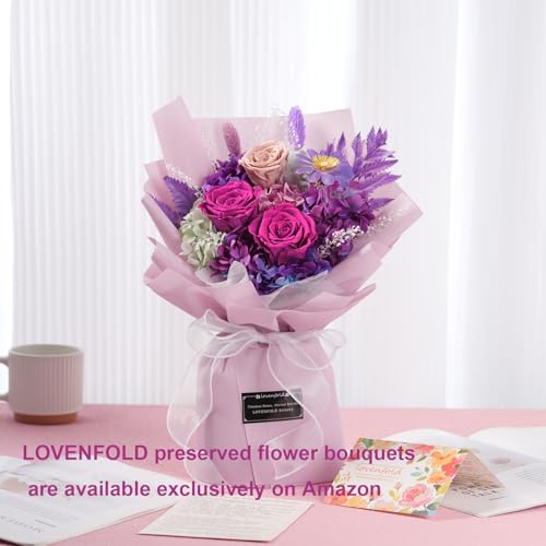 Handcrafted Preserved Purple Rose Bouquet in Gift Box - Lasts 3+ Years