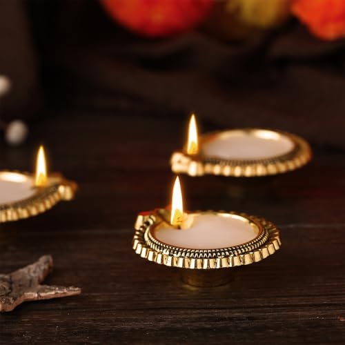 20-Piece Brass Indian Diya Set - Gold Oil Lamps for Diwali & Pooja Decor